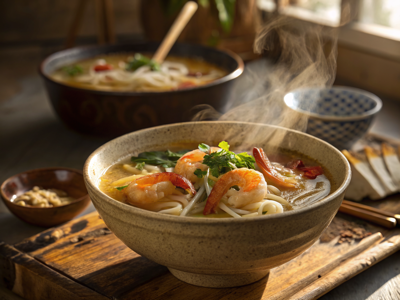 Asian Rice Noodle and Shrimp Soup