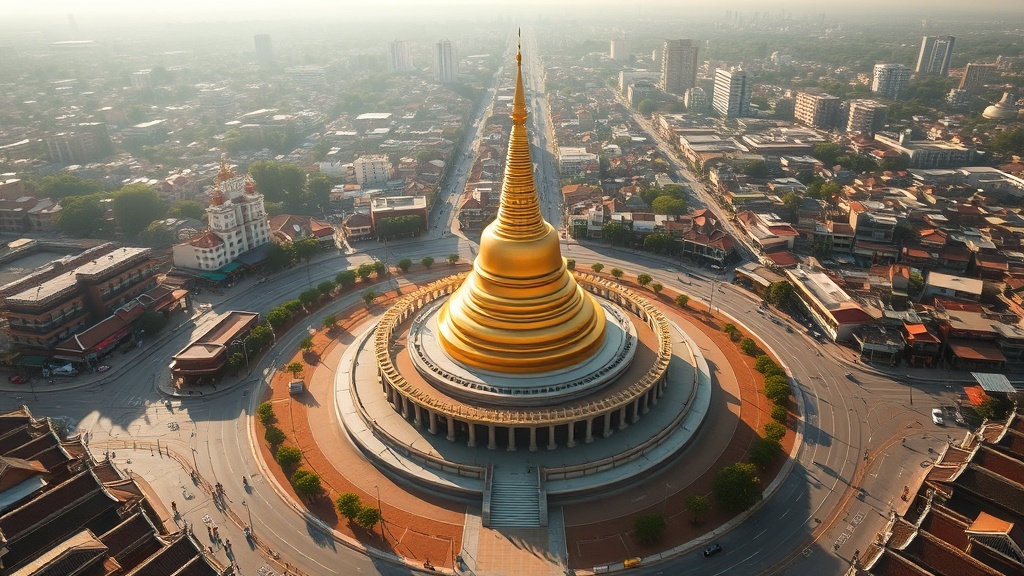Vue aérienne de la pagode Sule au centre du carrefour de Rangoun, Birmanie