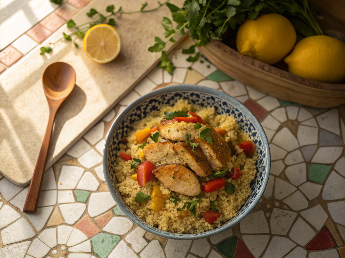 Seven-Vegetable Couscous with Marinated Chicken