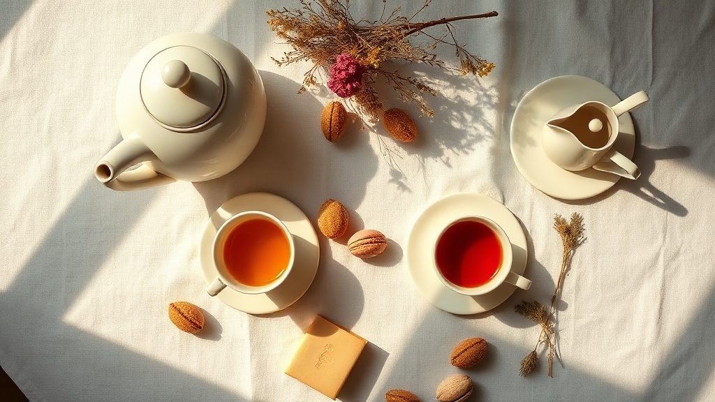 Service à thé en porcelaine avec pâtisseries dans un salon de thé à l'anglaise