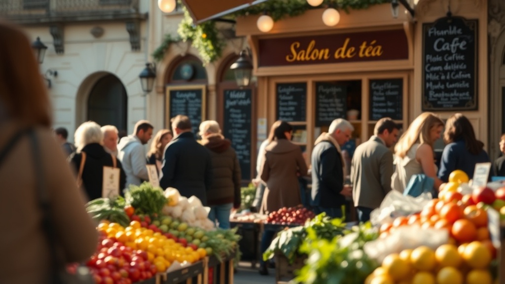 Marché de Wazemmes à Lille avec devanture d'un salon de thé en arrière-plan