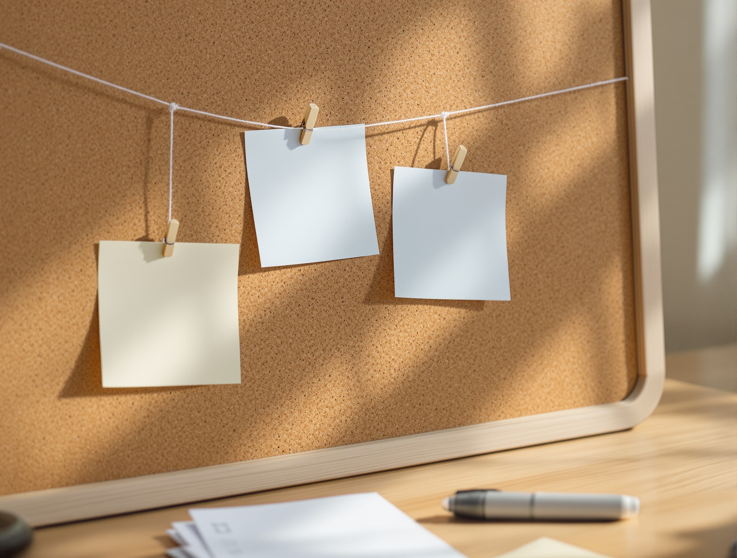 Sticky notes connected by string next to a checklist, representing a handoff workflow between AI models