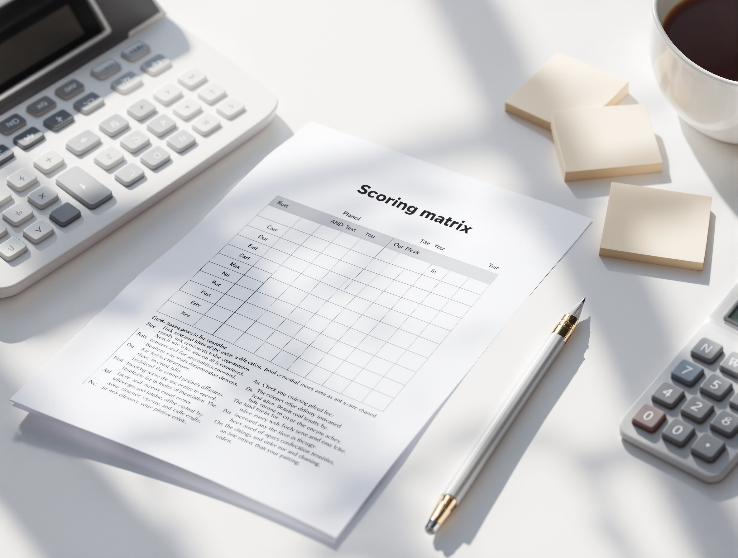 A printed scoring rubric used to prioritize AI Overviews keyword gaps without relying on search volume.