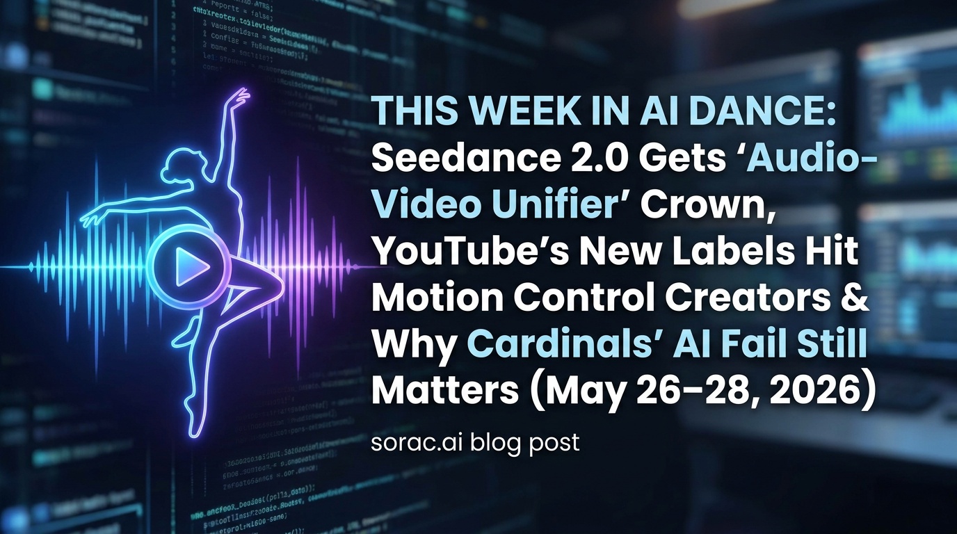This Week in AI Dance: Seedance 2.0 Gets 'Audio-Video Unifier' Crown, YouTube's New Labels Hit Motion Control Creators & Why Cardinals' AI Fail Still Matters (May 26–28, 2026)