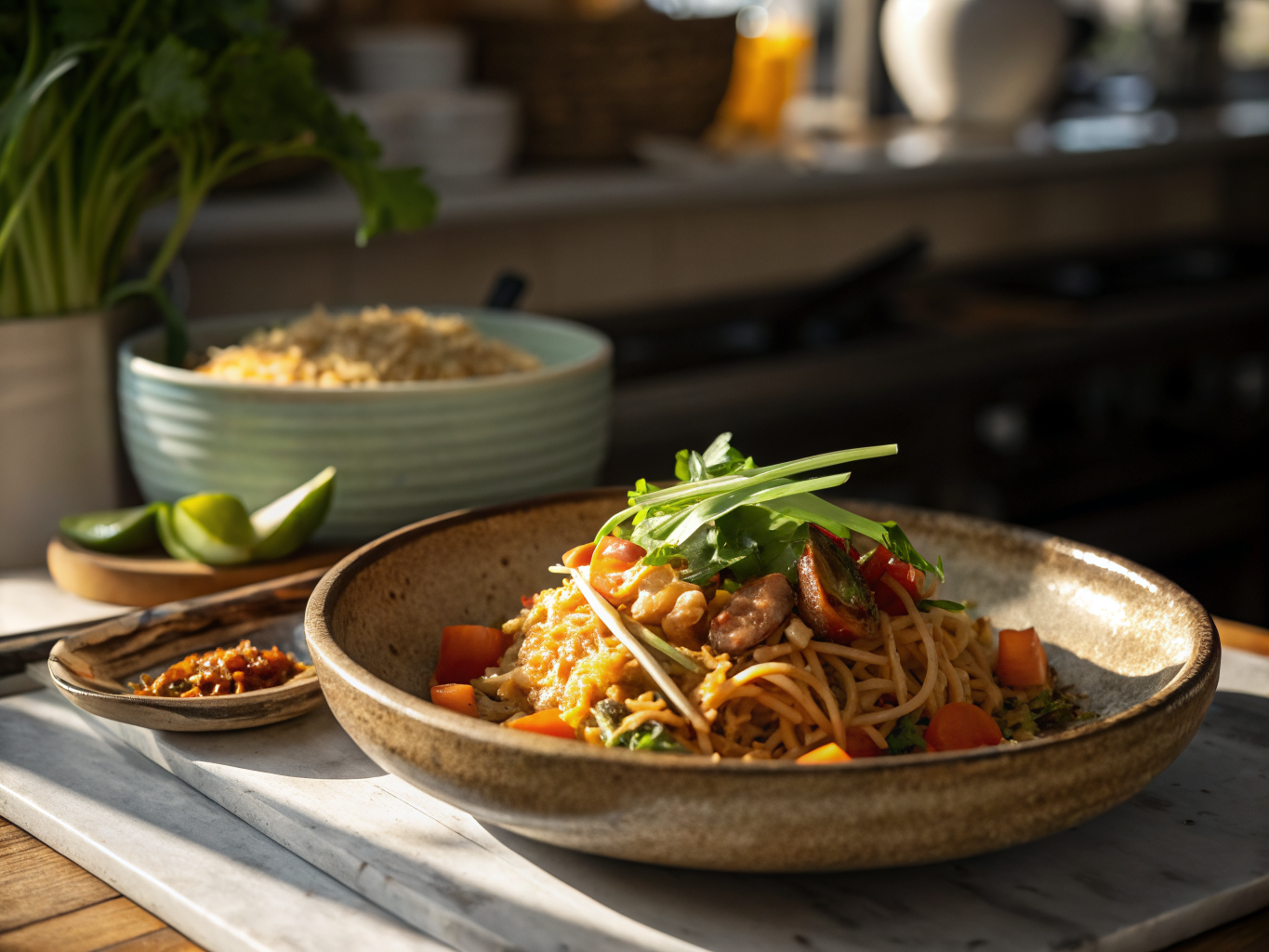 Vegetarian Pad Thai with Crunchy Vegetables