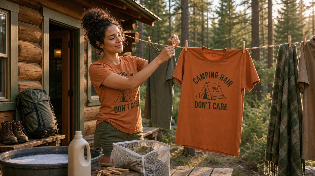Synthetic hiking shirts on a trail