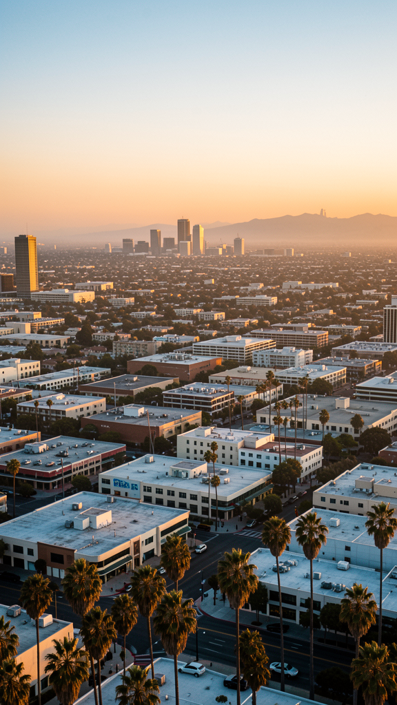 Aerial view of Los Angeles at golden hour