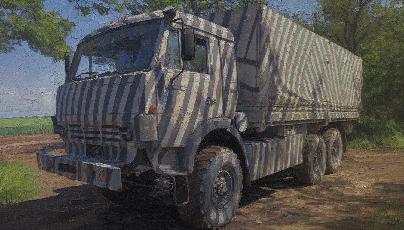 Russian Trucks Equipped with Dazzle Camouflage to Counter AI Drones
