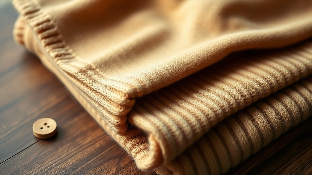 Folded camel cashmere sweater showing fine knit texture and drape on a wooden surface