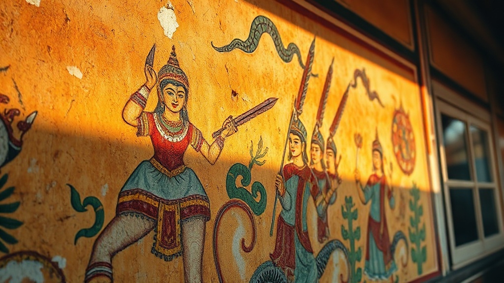 Détail de la fresque murale du Reamker sur la galerie extérieure de la Pagode d'Argent
