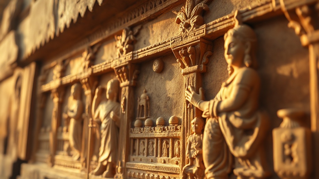 Relief sculpté représentant la naissance de Siddhârta Gautama dans un palais de l'Inde ancienne