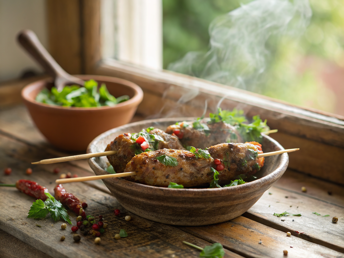 Oriental Kefta Skewers with Spices and Fresh Herbs