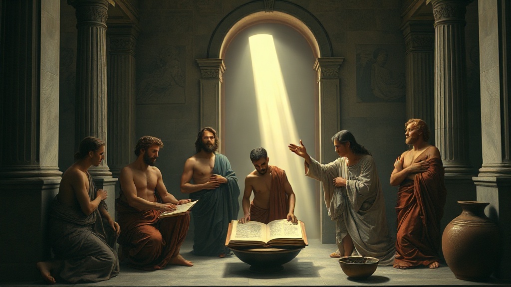 A serene and contemplative religious scene about truth and discernment