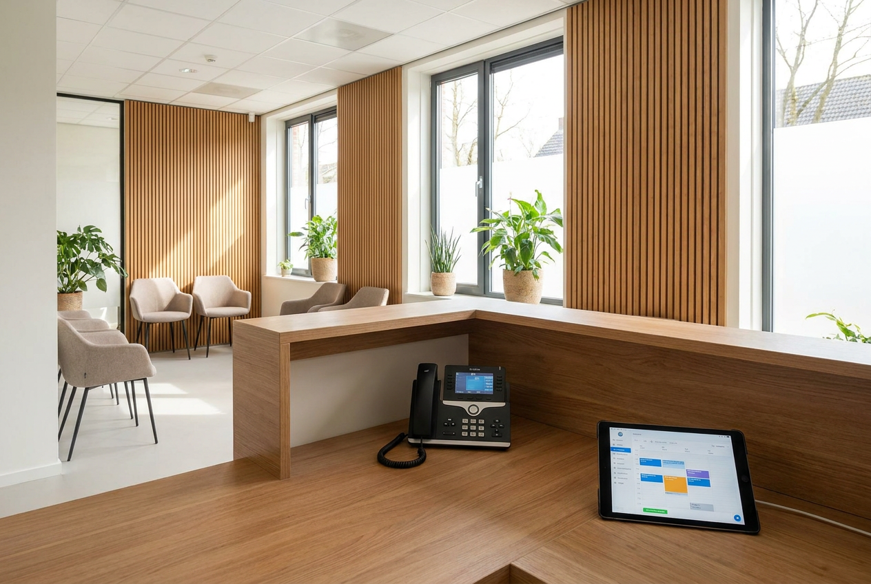 Moderne praktijkruimte met geautomatiseerde receptie