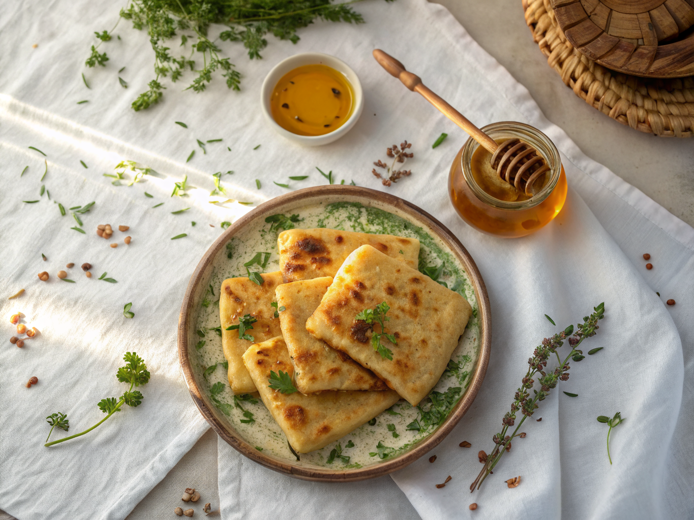 Algerian Msemen with Butter and Honey