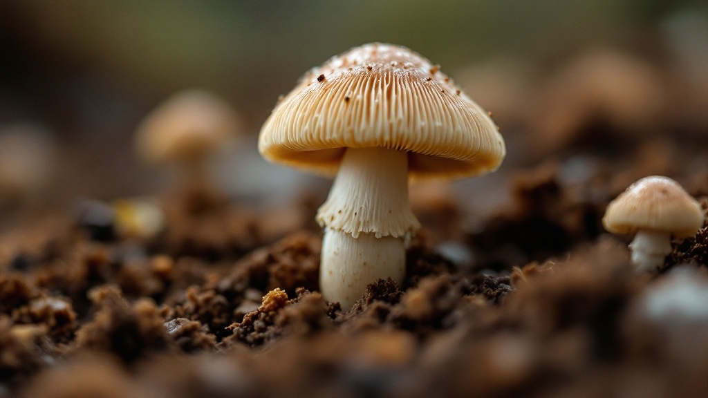 Primeros primordios de Psilocybe cubensis asomando en sustrato de cultivo casero