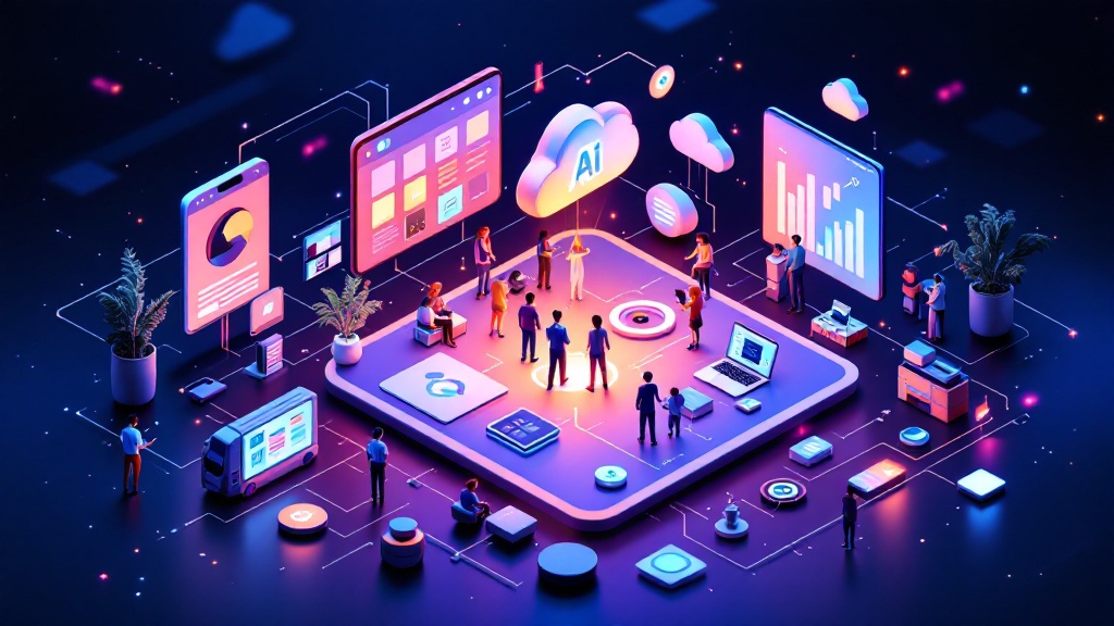 AI SaaS platform interface showcasing small business management tools and analytics dashboard
