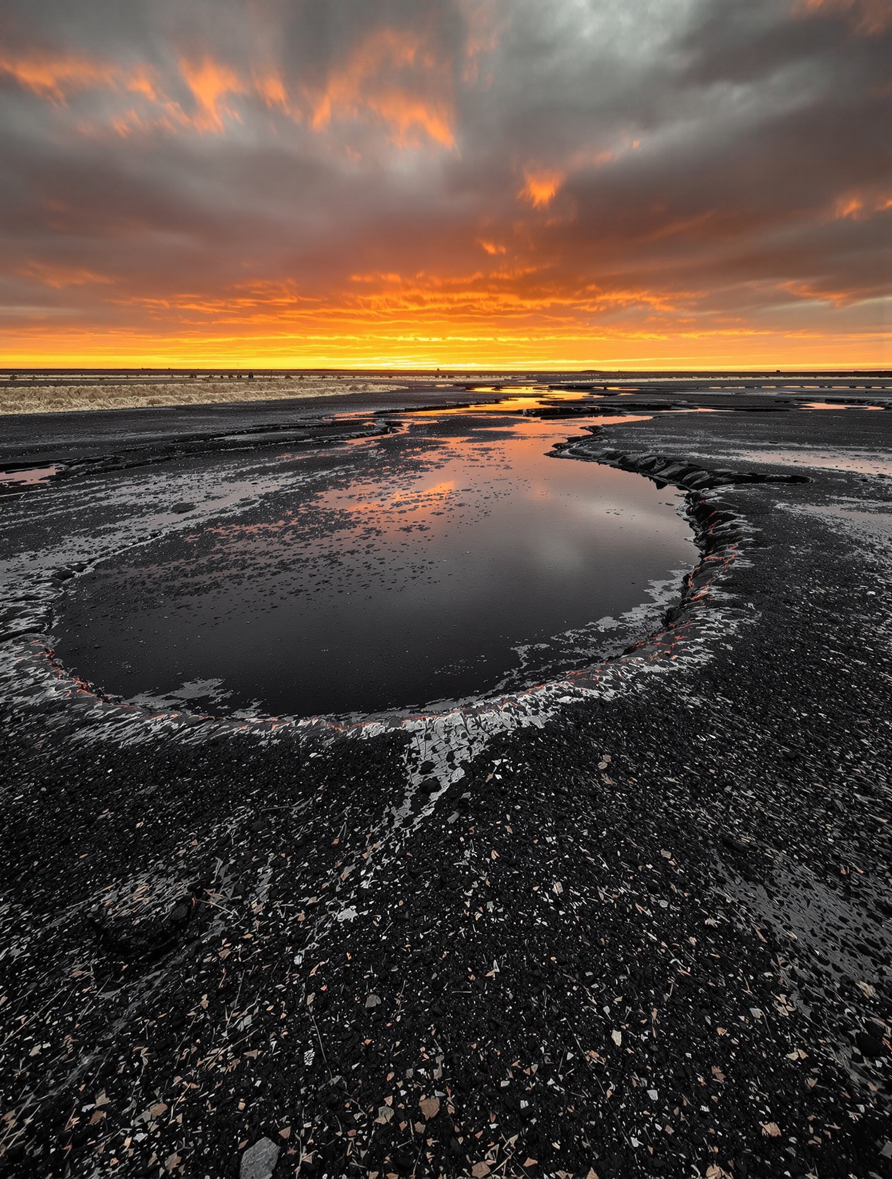 Tar pit landscape at amber dusk evoking the primordial world of Zoologist Tyrannosaurus Rex.