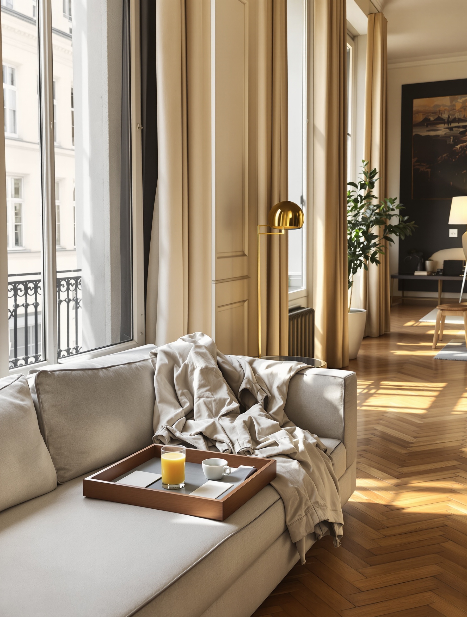 A sun-filled Parisian apartment interior with unhurried traces of leisure capturing the soul of The Hedonist Extrait.