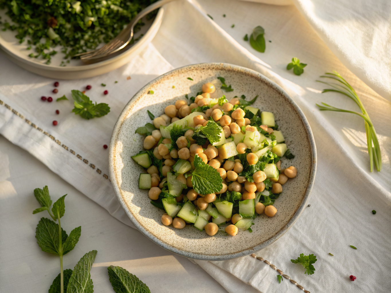 Oriental Chickpea and Cucumber Salad with Mint