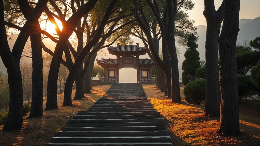 Chemin menant à l'entrée du temple Dajue dans les collines de Haidian, Pékin