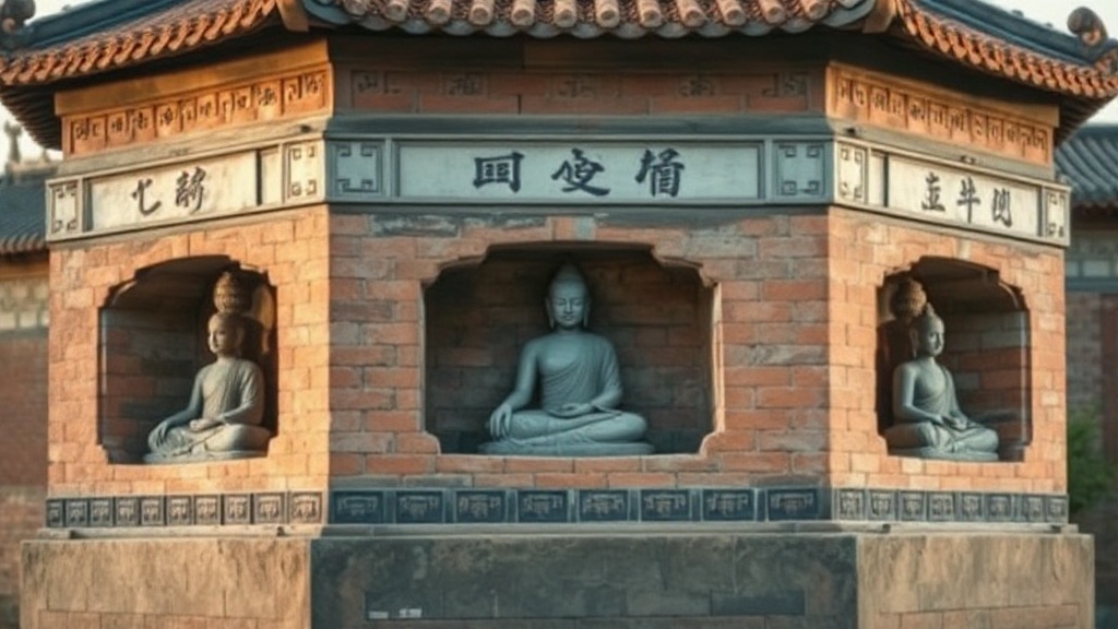 Soubassement sculpté de la pagode du temple Zishou avec bouddhas en méditation en bas-relief