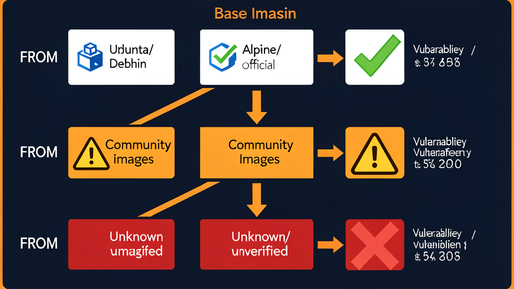Docker base image decision hierarchy showing Official, Verified Publisher, and community images