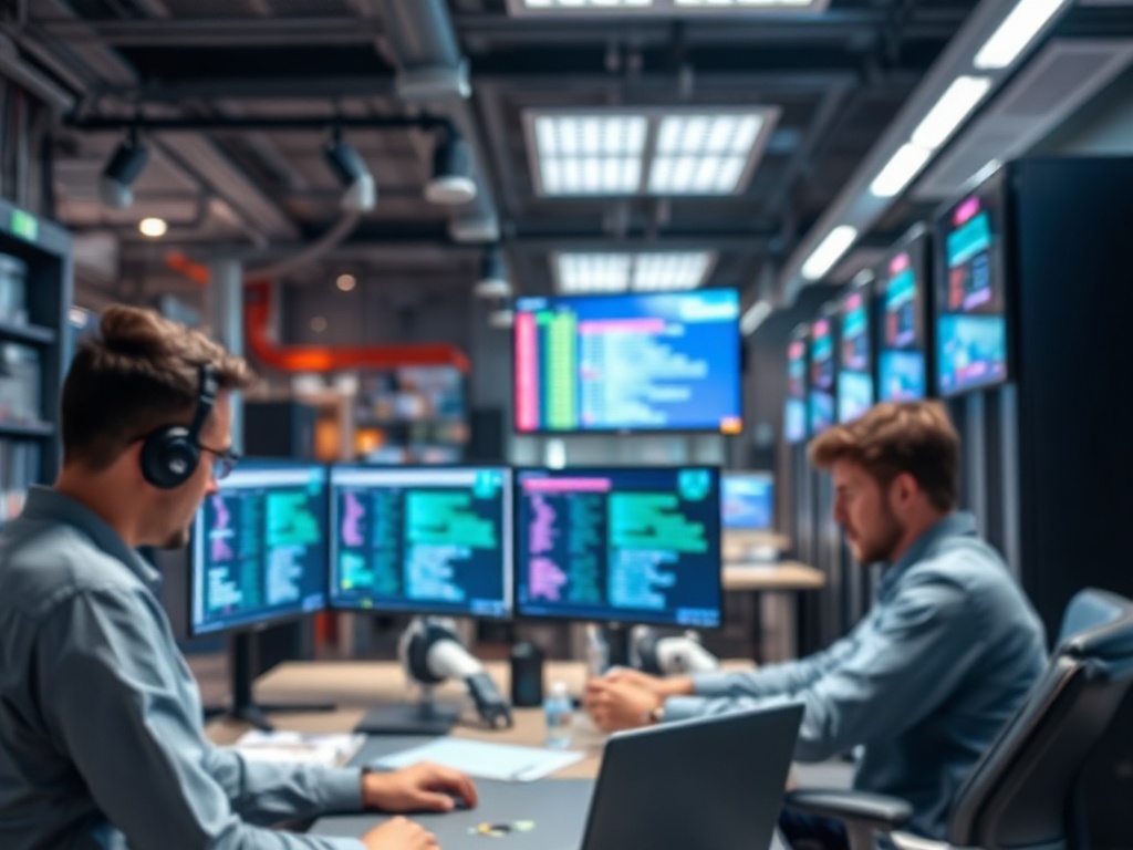 Illustration of AI tools analyzing and improving code quality in software development.