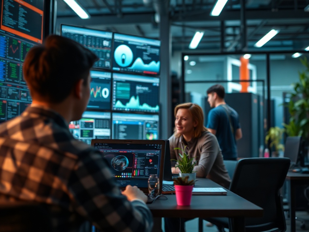Illustration of social media team using password managers for enhanced cybersecurity security