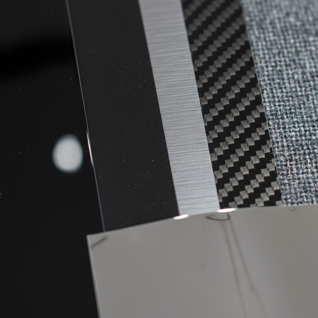 Close up comparison of different vinyl wrap material textures gloss and matte finishes