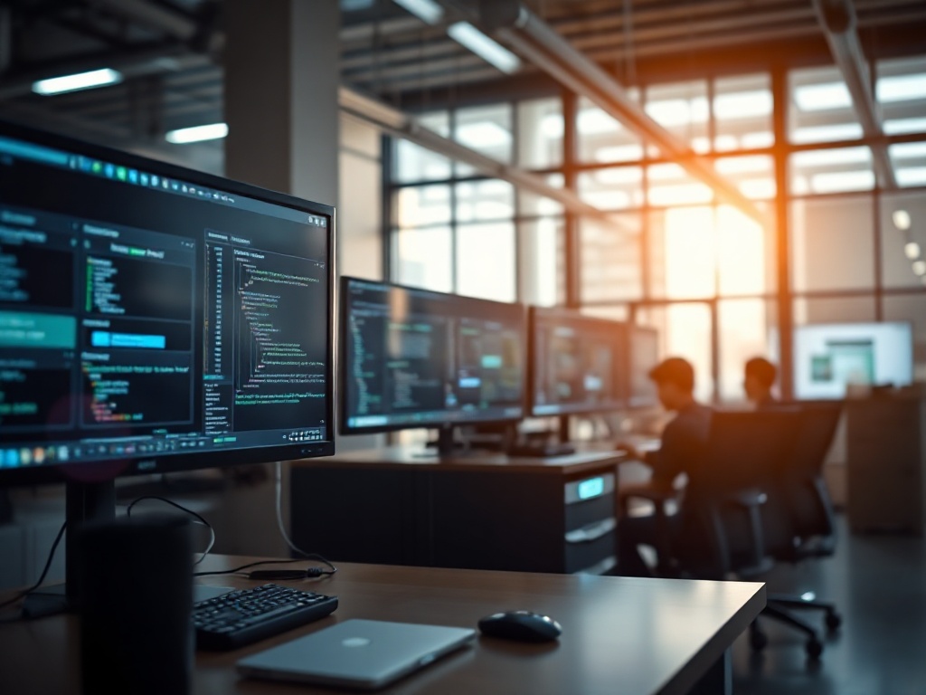 Illustration of AI-assisted code review speeding up software development processes significantly