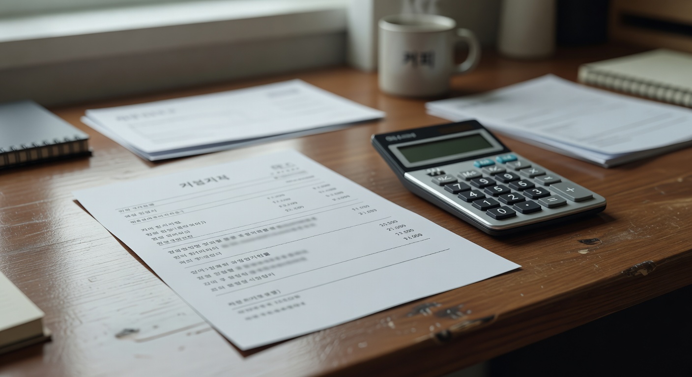 close-up of a property tax notice on a wooden desk with a calculator beside it