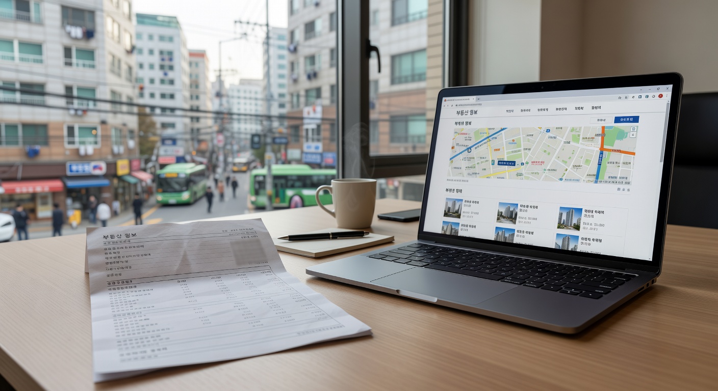 real estate tax document on a desk next to a laptop showing property information website