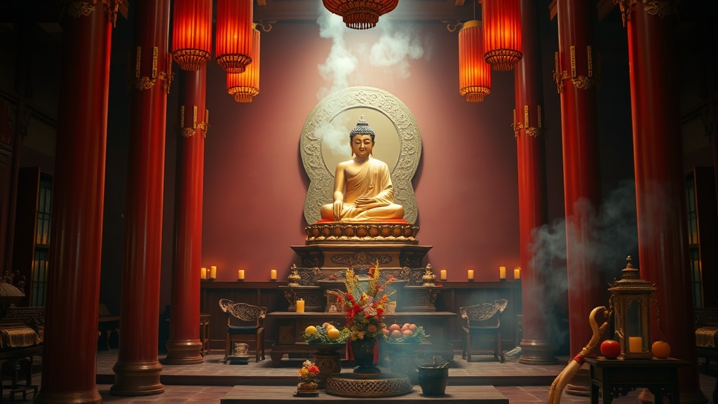 Statue du Bouddha Shakyamuni en méditation dans la grande salle du temple de Tianning, Changzhou