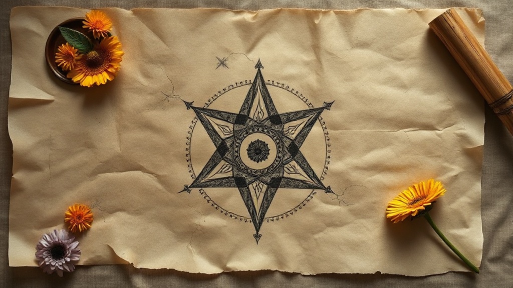 Diagramme yantra bouddhiste tracé à l'encre sur parchemin, base du tatouage Sak Yant