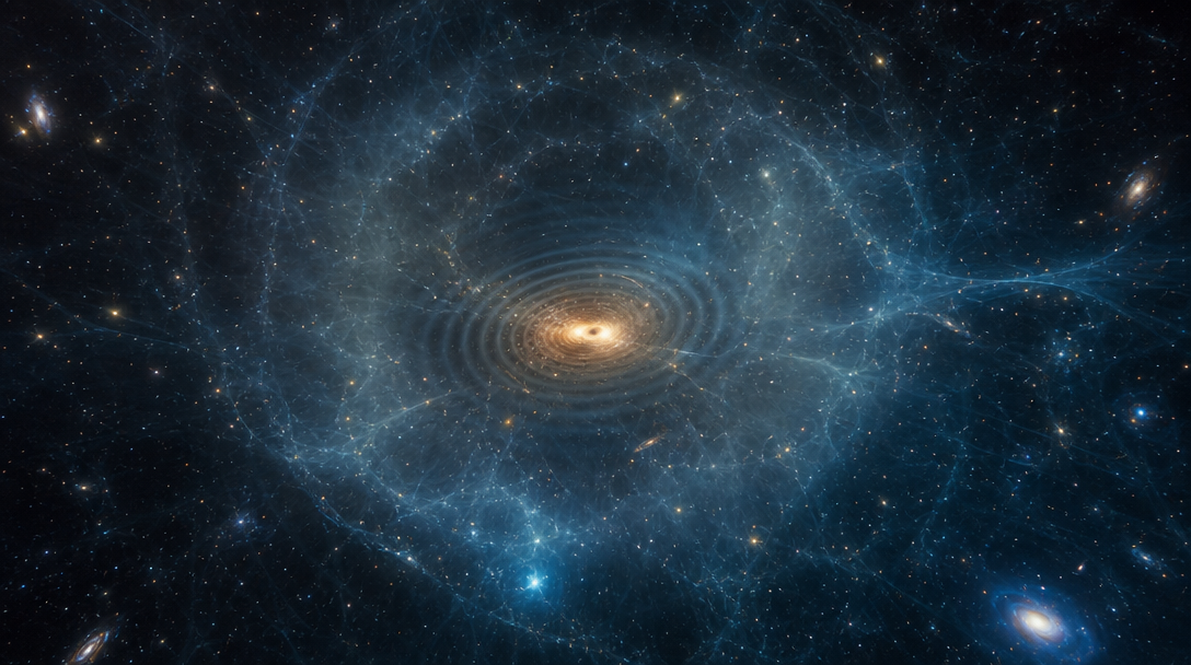 Halo de matière noire entourant une galaxie avec une binaire de trous noirs
