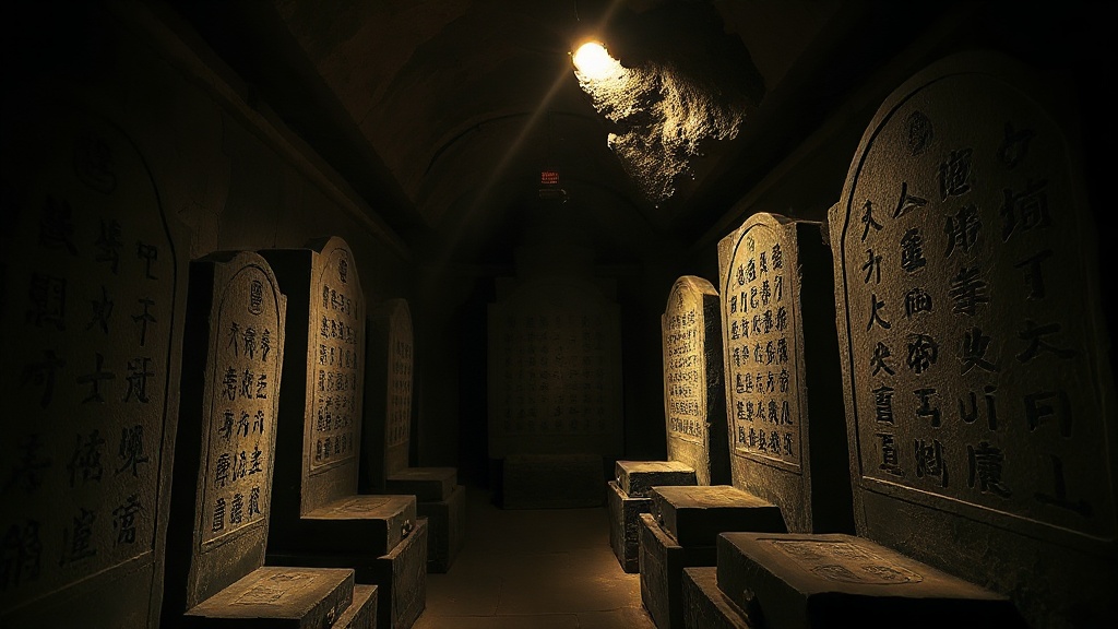 Dalles de calcaire gravées de sutras bouddhistes dans les grottes Shijing du temple de Yunju