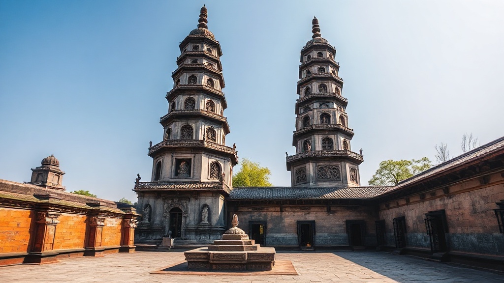 Les deux pagodes jumelles Dong Ta et Xi Ta du temple Kaiyuan sous un ciel dégagé à Quanzhou