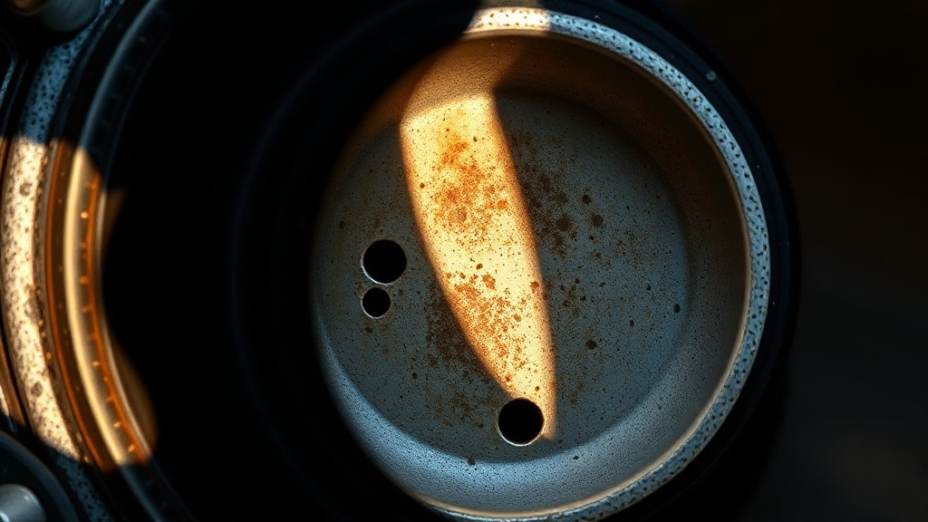Intérieur d'une théière en fonte avec traces de rouille légère sur l'émail