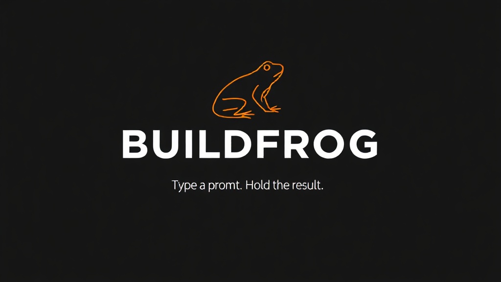 BuildFrog logo concept — geometric amber frog, dark background