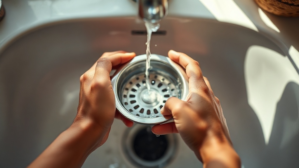 Rinçage d'un panier infuseur en inox sous l'eau froide pour l'entretien