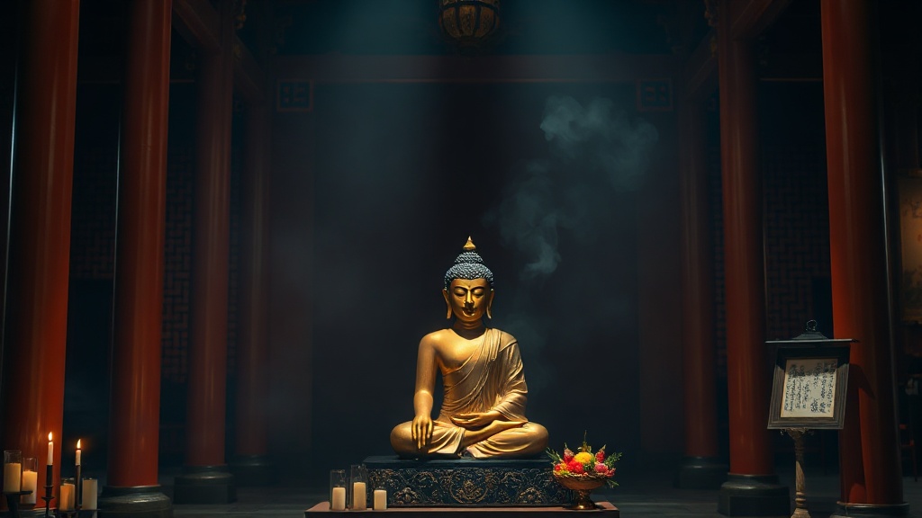 Statue de Bouddha Shakyamuni en méditation dans la Grande Salle d'un temple Chan