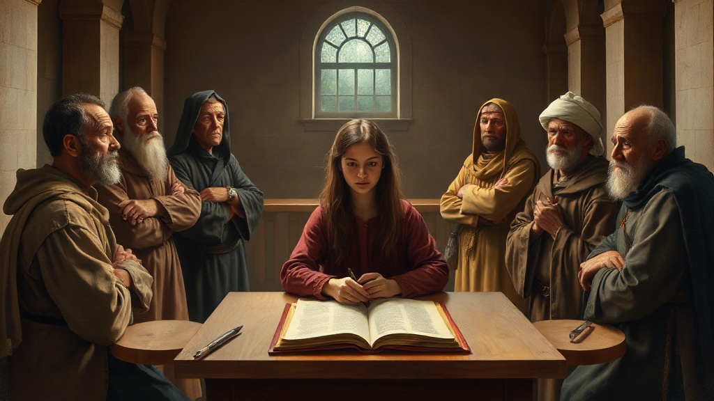 A serene biblical allegory of a young scribe and impartial discernment