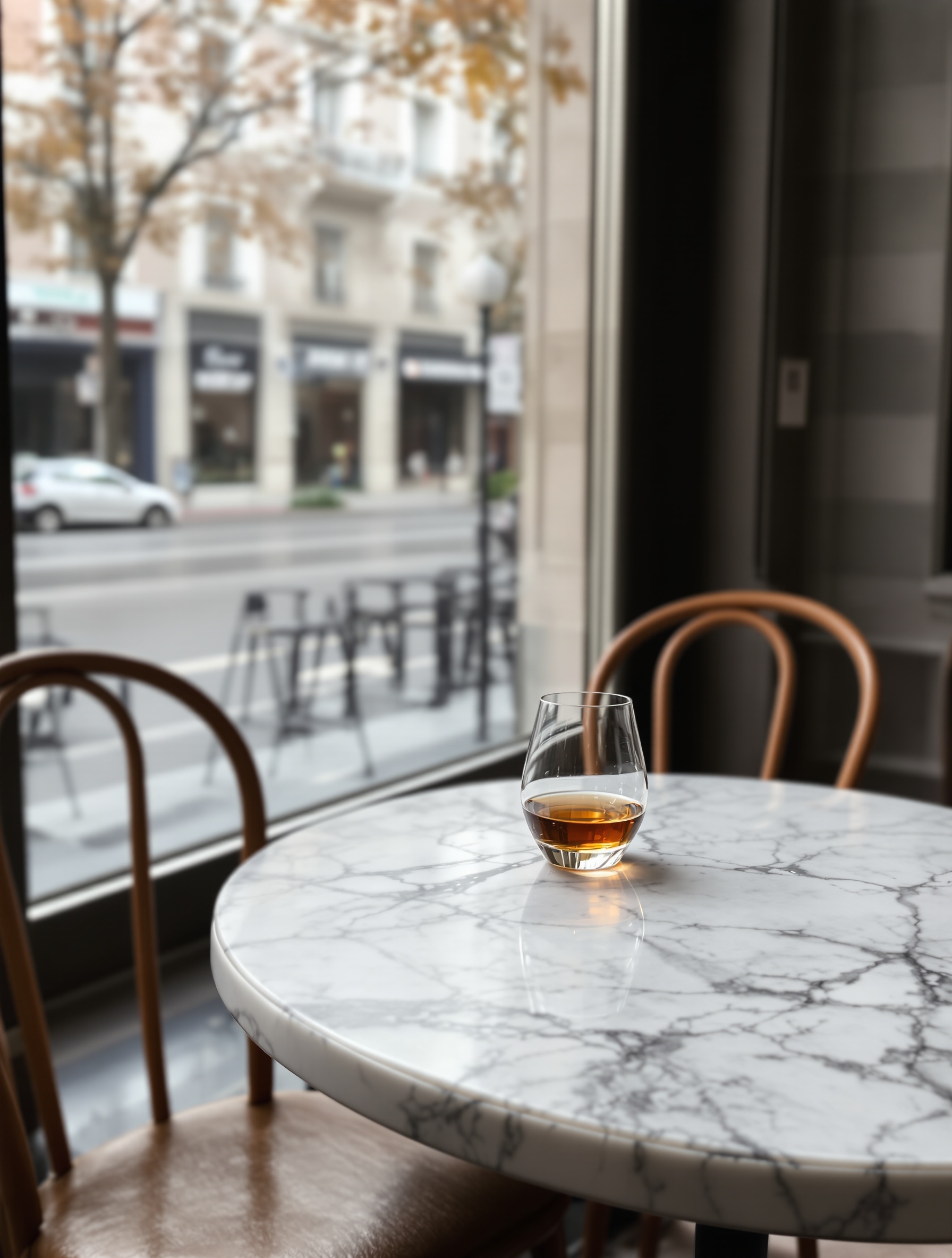 Santal de Paris felt in the warm remnant of a cognac glass left on a marble Parisian cafe table.