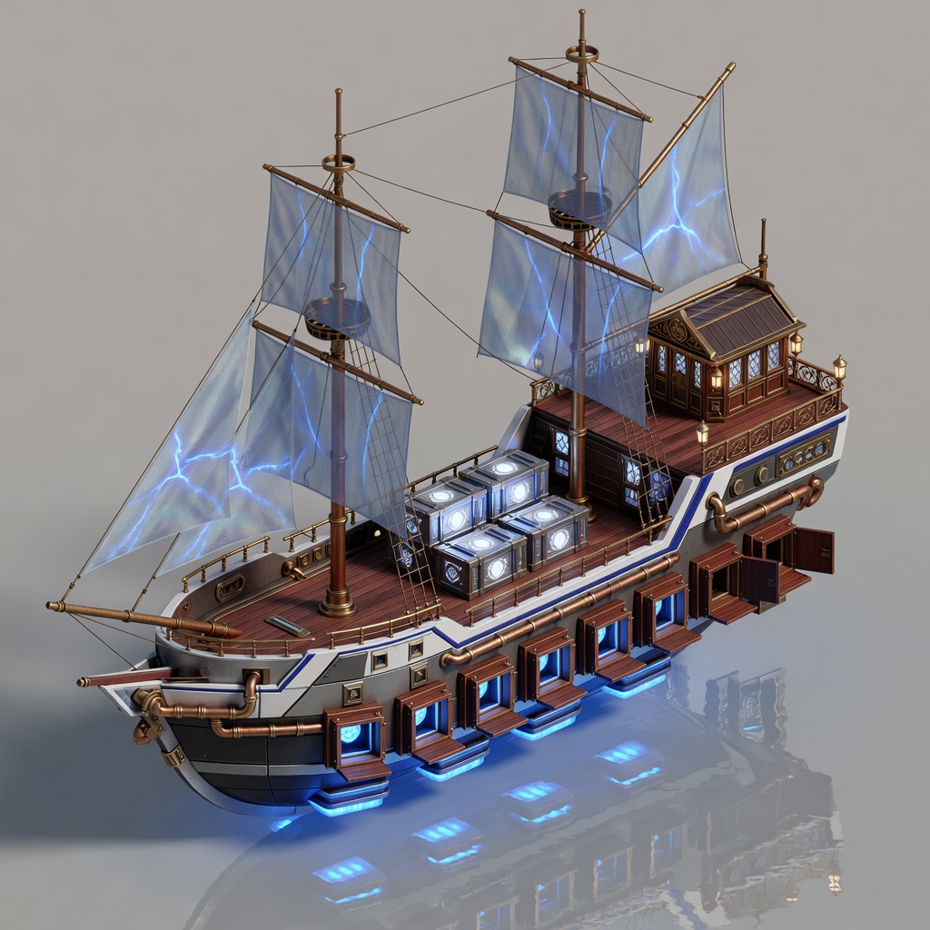 Tricorn Vessel Gun Ports Sails
