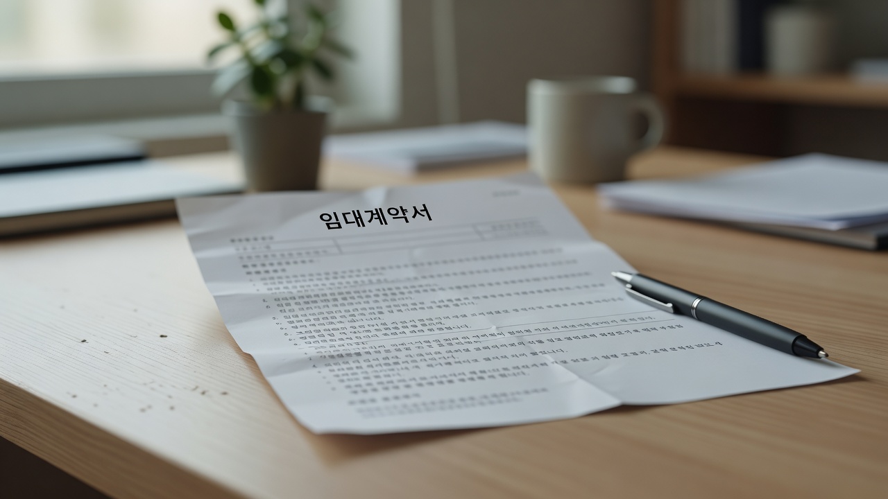 close-up of a rental contract document on a desk with a pen placed next to it