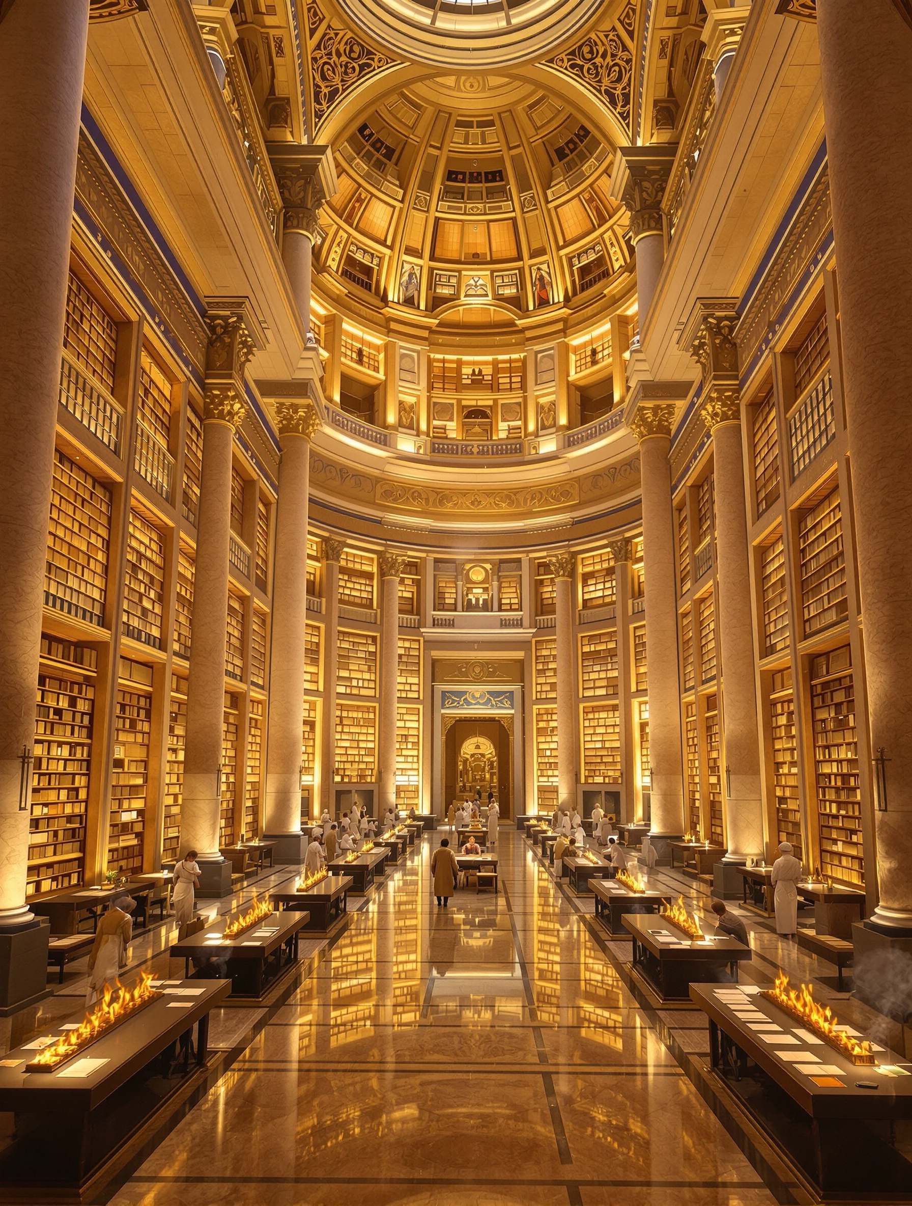 Rozległe złociste wnętrze Wielkiej Biblioteki Aleksandryjskiej w pełnym ceremonialnym życiu przywołuje uroczysty, architektonicznie monumentalny majestat Xerjoff Alexandria 2 Anniversary.