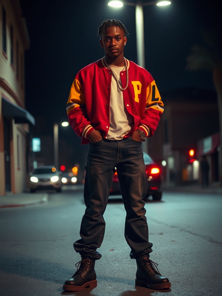 Varsity jersey and baggy denim from the Audora lookbook