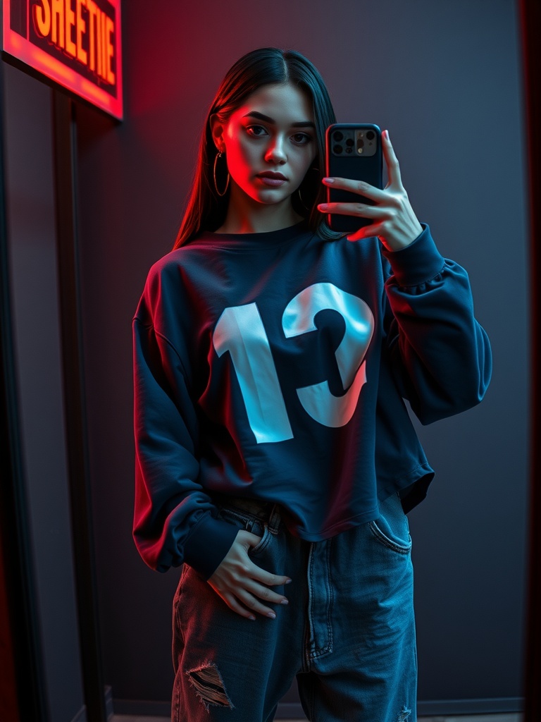 Number Tee + Baggy Jeans