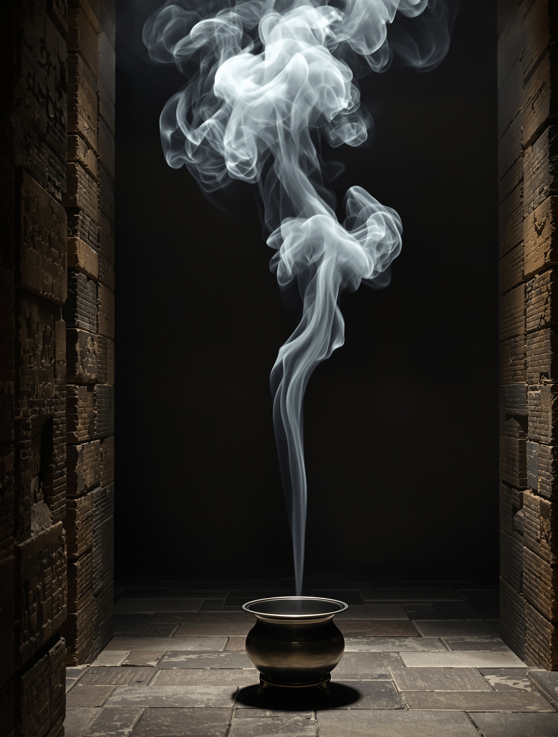 Sacred incense smoke fills a stone interior, dissolving meaning into atmosphere in a frame that captures Black Afgano's devotional transgression.